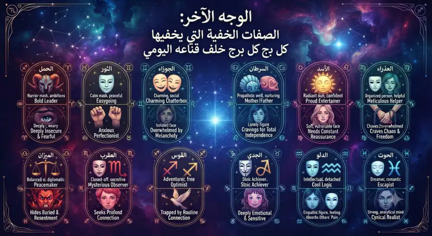 الوجه الآخر: الصفات الخفية التي يخفيها كل برج خلف قناعه اليومي